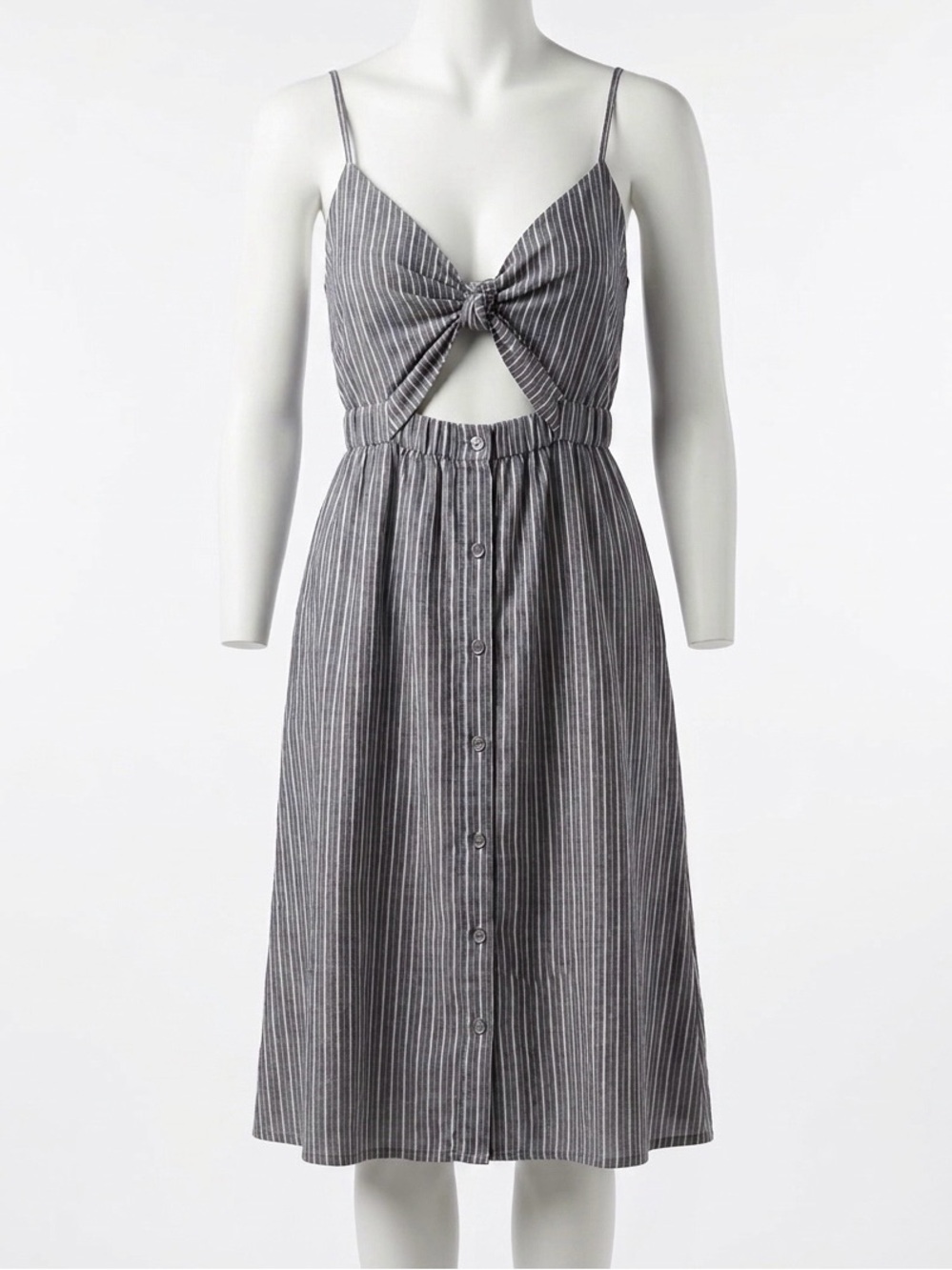 Monk & Lou Striped Cut-Out Midi Summer Dress Grey White 100% Cotton Size L
